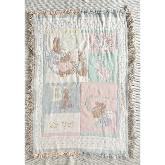 Quiltex Other - Quiltex Vintage USA Woven Fringe ABC Beatrix Potter Baby Blanket Throw Comforter